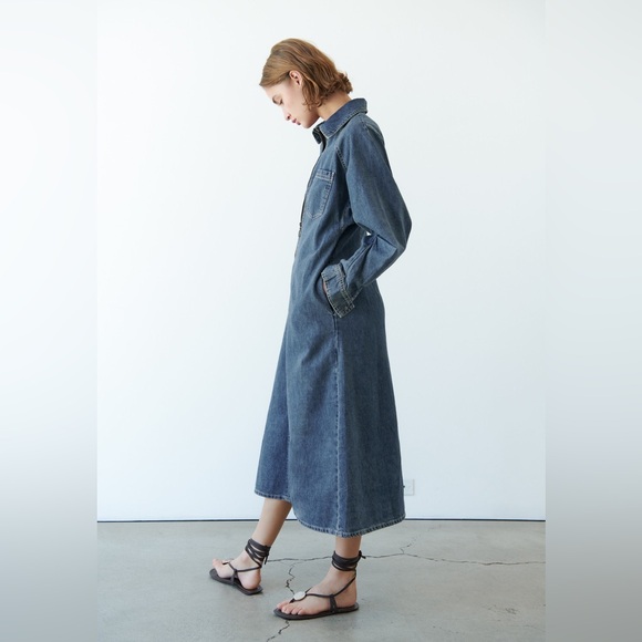 Zara Dress oversize midi denim jeans long sleeve collar casual - Picture 6 of 11